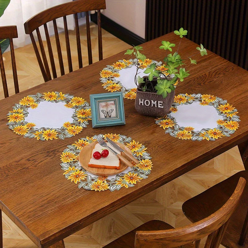 /1pcs 35x35cm Sonnenblumen Tischdecke wasserdicht und öl beständig runde Tisch matte Luxus und Anti-Verbrühungs matte Kaffeetasse Tuch