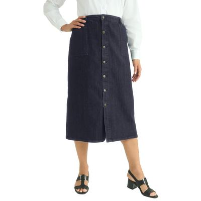 Plus Size Women's True Fit Button-Front Midi Skirt by Jessica London in Indigo (Size 14 W)