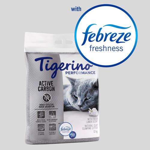 2x 12kg Tigerino Performance Active Carbon Katzenstreu – Febreze-Duft nach frischer Wäsche