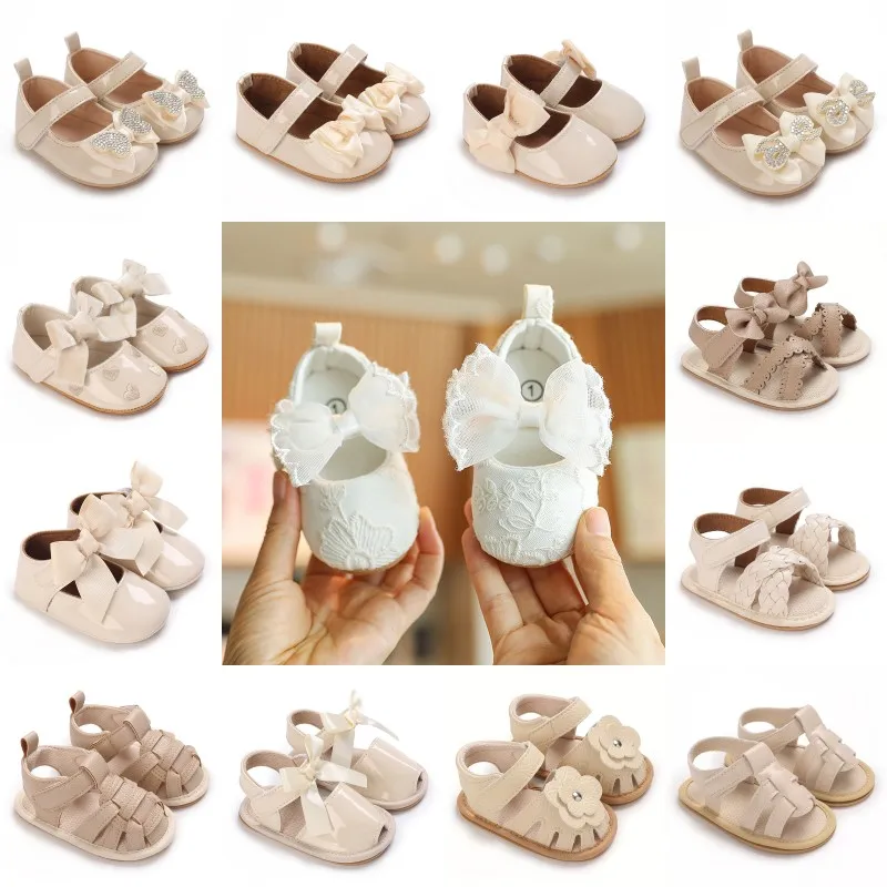 Babyschuhe Mädchen Baby Schleife Sandalen Sommer Weiche Sohle Bequeme Prinzessin Kleid Schuhe 0-18 Monate Taufe Erste Schritt Wanderschuhe Image