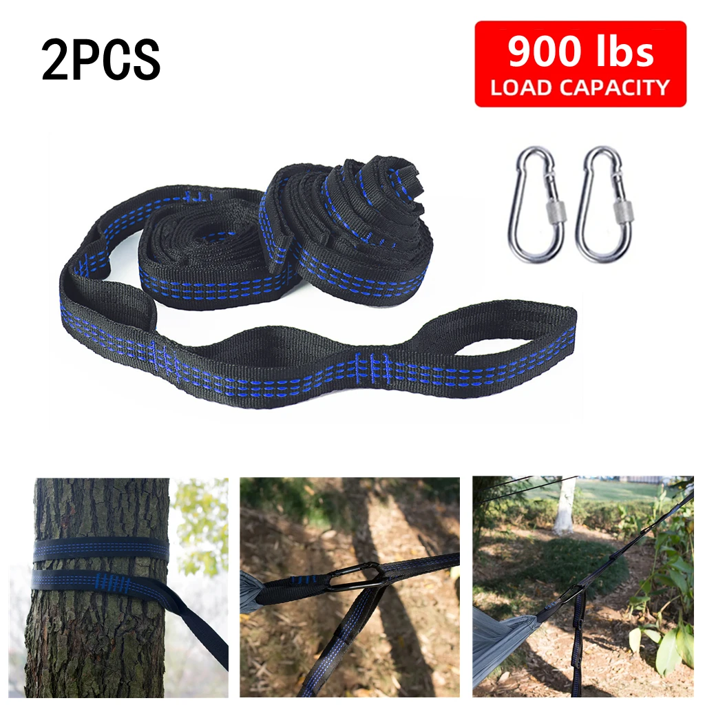 2 Stück Hängematten gurte Spezial verstärkte Polyester bänder 8 Ring hoch tragende schwarze Outdoor-Camping-Hängematten gurte mit Widerhaken