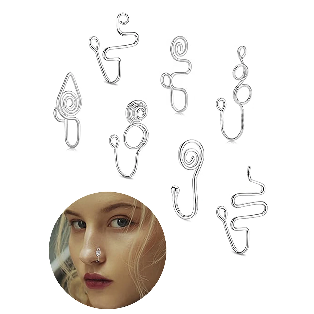 3 stücke/7 stücke Punk nicht Punktion Nasenring für Frauen U-förmigen Draht Spirale gefälschte Piercing Nase Clip Manschette Nasenloch Körpers chmuck Geschenke Image