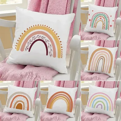 Bunte Regenbogen drucken Kissen bezug weiß Polyester Kissen bezug Regenbogen werfen Kissen bezug Image