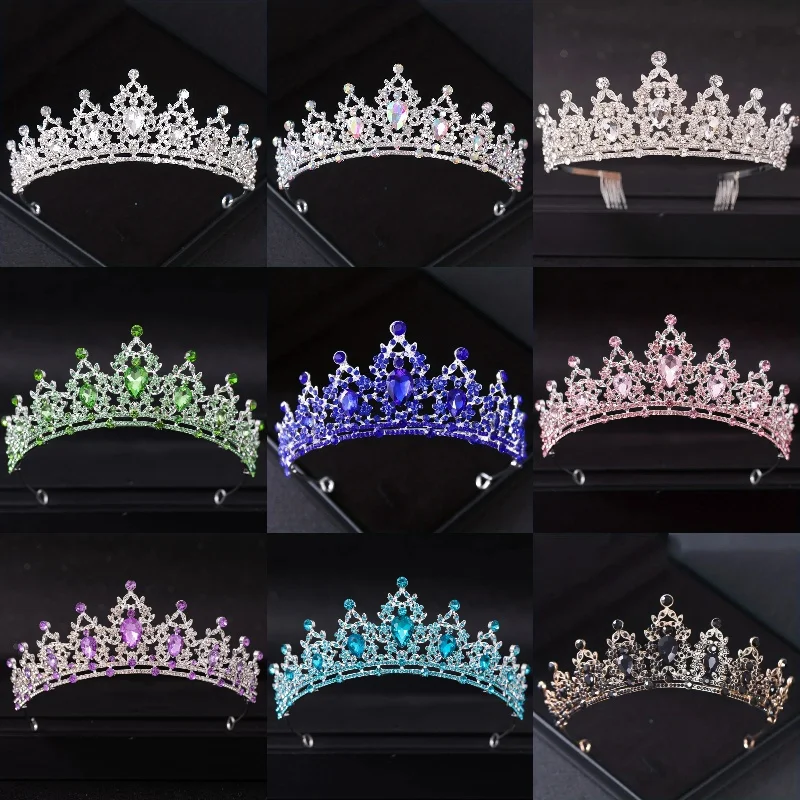 Hochzeit Haar Tiara Kristall Braut Tiara Krone Silber Farbe Diadem Schleier Tiaras Hochzeit Haarschmuck Kopfschmuck Kopfschmuck Image