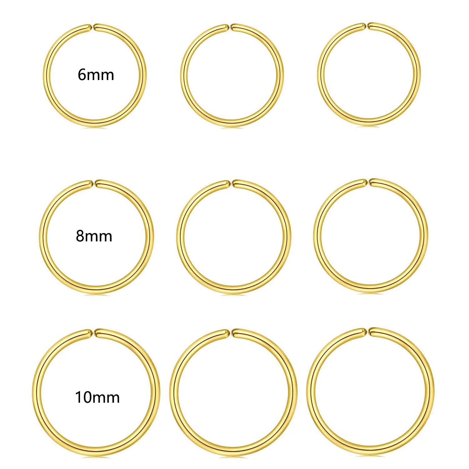 Nasenringe, 20 g, 16 g, mehrere Größen, dünner Knorpel, kleine Creolen für Tragus, Lippenpiercing, Schmuck, Frau und Mann