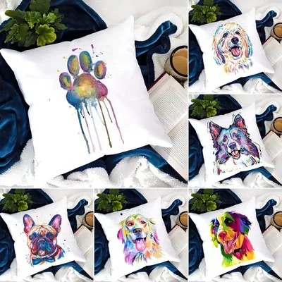 Hunde pfote bedruckte Kissen bezug dekorative Sofa Stuhl Aquarell Hund Muster Kissen bezug für zu Hause Hotel Auto Kissen bezug 45*45cm Image