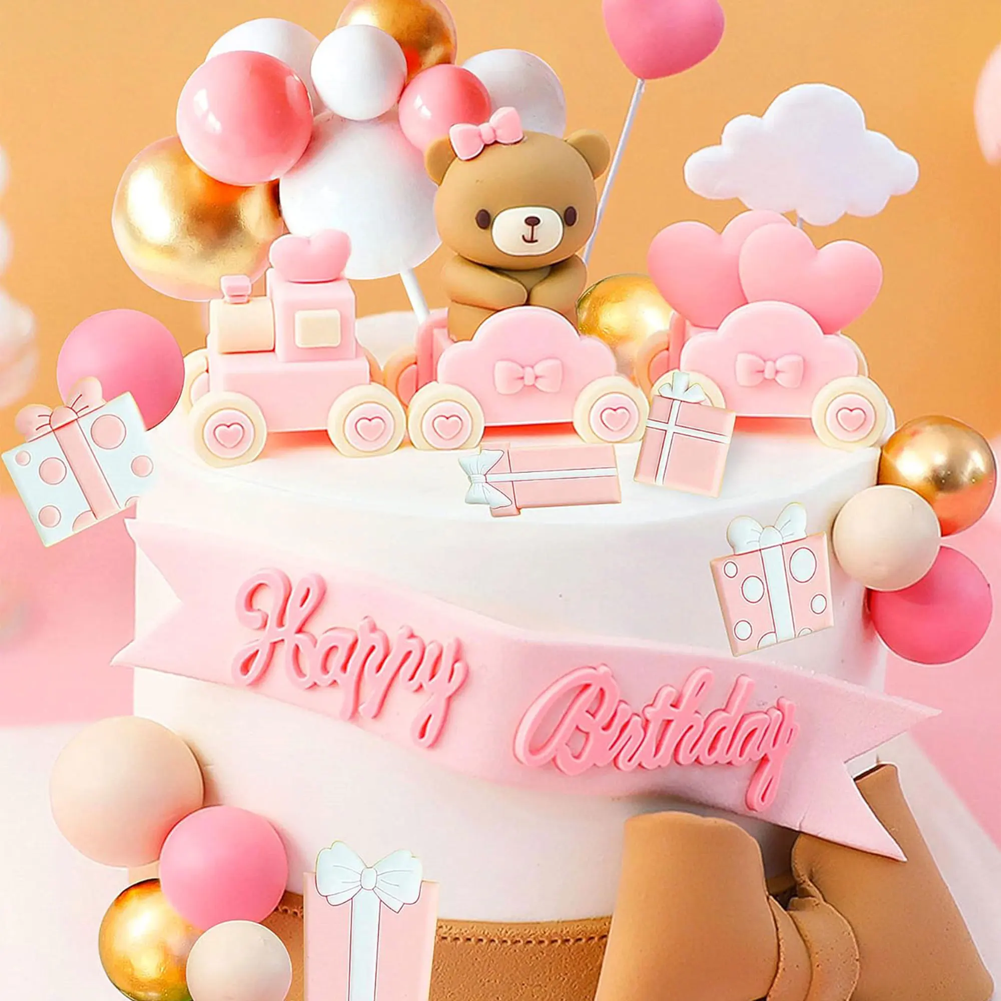 LaVenty Teddybär Kuchendekoration Zug Teddybär Zug Dekoration Teddybär Geburtstagstorte Dekoration Image