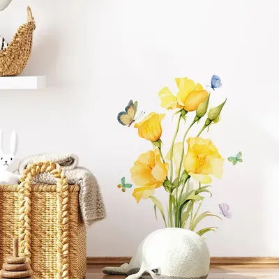 1 stücke Aquarell gelbe Blumen Schmetterling Schlafzimmer Wohnzimmer Dekoration Versch önerung Wand paste selbst klebend Image
