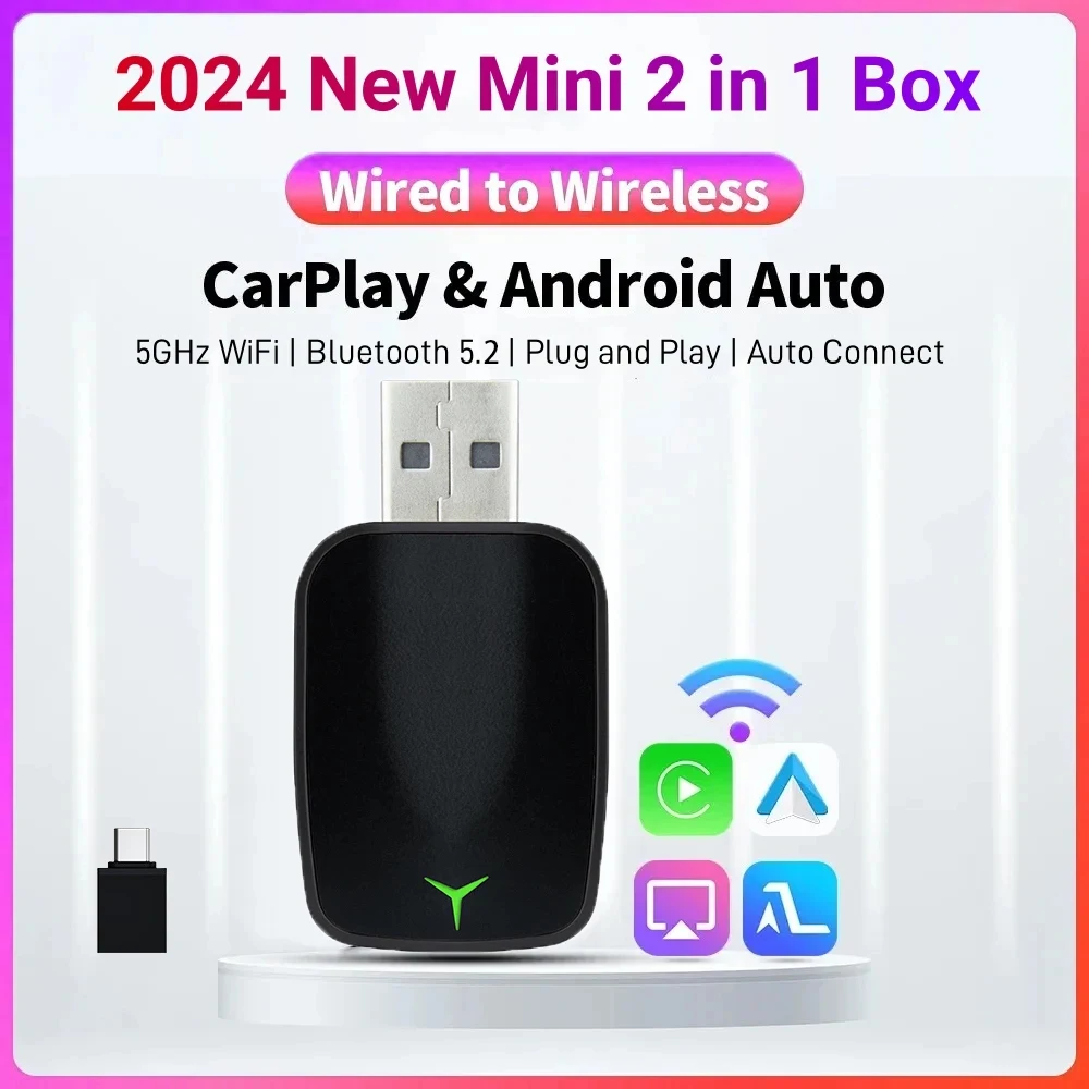 Neuer kabelgebundener zu kabelloser Carplay Android 2-in-1-Automatikadapter, Auto-Gadget, Smart Box, Plug-and-Play, 5 GHz, schnelle Verbindung Image