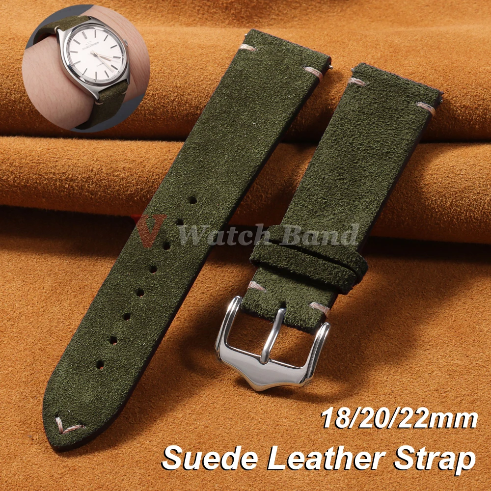 Schnellverschluss-Wildleder-Echtlederarmband für Omega 18/20/22 mm für Seiko-Näharmband für Huawei Watch Gt2/3 Vintage-Armbänder Image