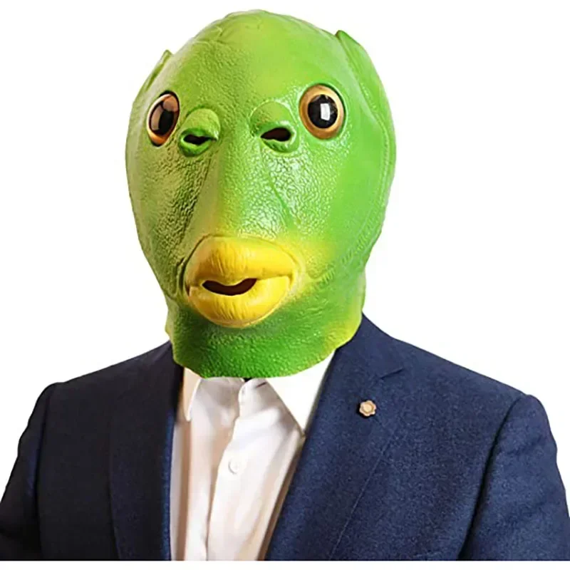 Grüne Fisch kopf maske Halloween lustige Cosplay Kostüm maske Unisex Erwachsenen Karneval Party Kopfschmuck Requisiten Image