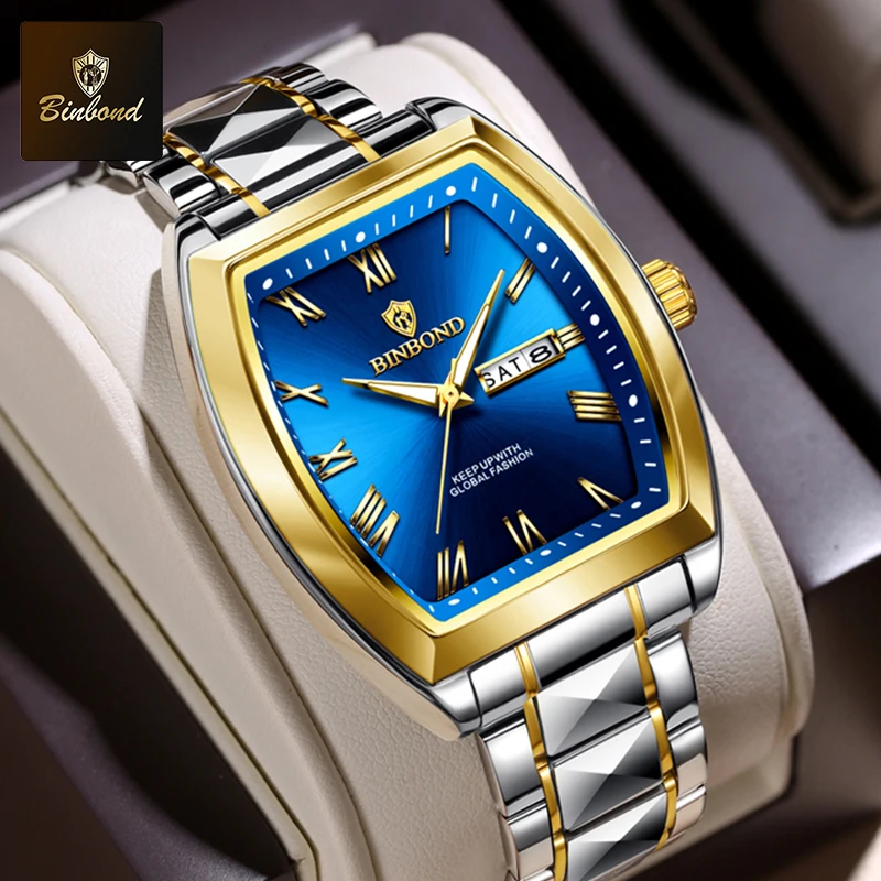 Binbond Männer Uhr Mode Business Dual Kalender Display Gold Edelstahl Wasserdichte Uhr Luxus Marke Quarzuhr Für Männer Image