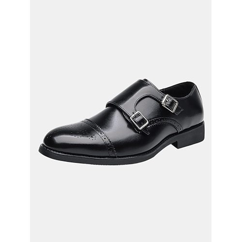 Braune Herrenschuhe aus Kunstleder mit Doppel-Monkstrap und Brogue-Details, klassischer Stil für Hochzeiten, formelle Anlässe und Geschäftskleidung Image