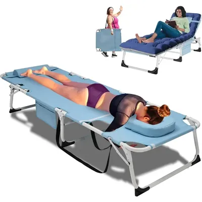 3in1 Sun Tanning Chair with Mattress, Heavy Duty Summer Lounger Chair with Face Arm Hole, Adjustable