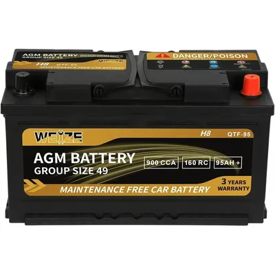 Platinum AGM Battery BCI Group 49-12v 95ah H8 Size 49 Automotive Battery, 160RC, 900CCA, 36 Months