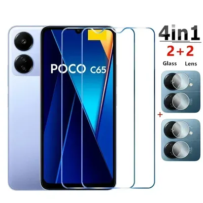 4IN1 Tempered Glass for POCO C65 C40 M6 M5 M4 Screen Protector for POCO F6 F5 F4 F3 X6 X5 X4 X3 GT