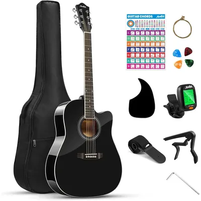 41" Acoustic Guitar for Beginners Adult Teen Full Size with Chord Poster, Gig Bag, Tuner,Steel