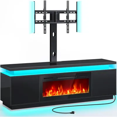 Rolanstar Fireplace TV Stand with Led Lights and Power Outlets, TV Stand Mount with Electric