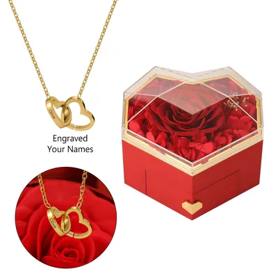 MYDIY New Heart Eternal Rose with Necklace Name Double Heart Necklace Engraved Name Necklace