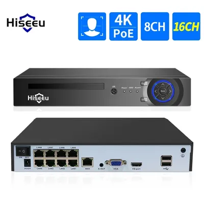 Hiseeu 8CH 16CH 8MP POE NVR H.265 4K Home Audio Face Detect Video Recorder For IP Security