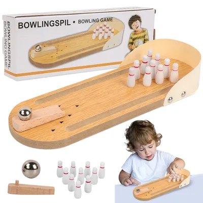 Portable Tabletop Bowling Game with 10 Pins Desktop Bowling Set Educational Bowling Set for Men