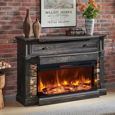 3-Sided Glass Fireplace TV Stand for TVs up to 65'', 52'' Electric Fireplace with Mantel, 36''