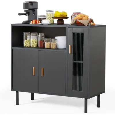 Storage Cabinet Credenza Sideboard Buffet Cabinet with Glass Doors Free Standing Entry Coffee Bar