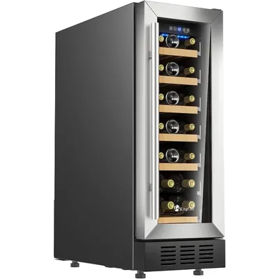 KingChii 12 Inch 19 Bottle Wine Cooler Refrigerator Professional Compressor, Stainless Steel &