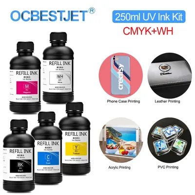250ML 5Bottles/Set LED UV Ink For Epson 1390 L800 1400 1410 1430 1500W R290 R330 L800 L1800 Printer