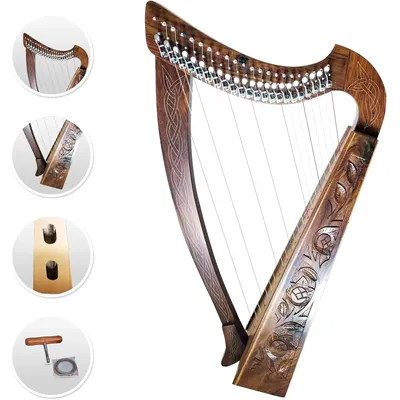 22 Strings Harp Highland Rosewood Natural Finishing Lever Tuning Key Extra Set included 33" inches