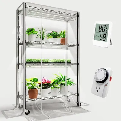 Indoor Greenhouse with Grow Light and Shelves,4-Tier Metal Plant Shelf with Full Spectrum Growing