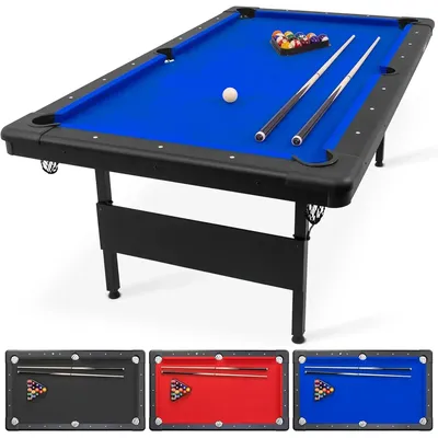 6, 7, or 8 ft Billiards Table - Portable Pool Table - Includes Full Set of Balls, 2 Cue Sticks,