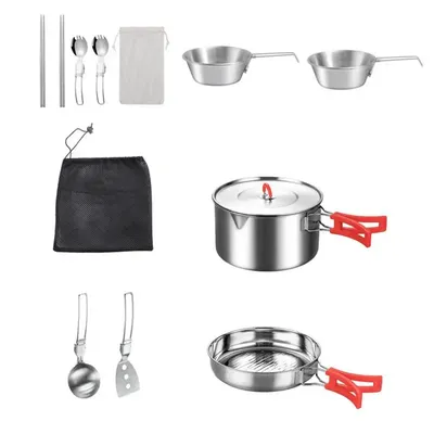 Camp Cooking Set Stainless Steel Outdoor Camping Cookware Set Camp Kitchen Set with Storage Carrying