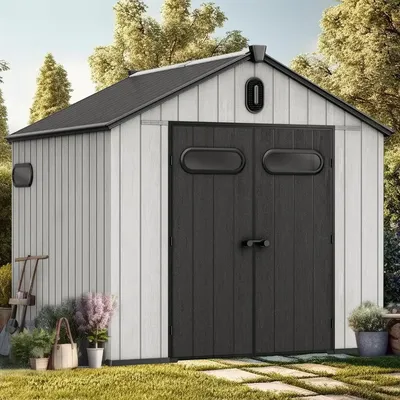 8x8ft Outdoor Resin Storage Shed with Floor, 427 cuft Waterproof Garden Shed with Lockable Door,