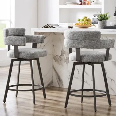 Swivel Counter Stools Set of 2 with Linen Padded Back,Modern Barstools for Kitchen Counter, Island,