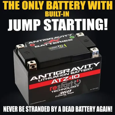 10 Performance Lithium Motorcycle Powersport Battery with Built-In Jump Starting. 6.1Ah, Replaces