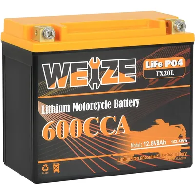 Lithium YTX20L-BS, Group 20, 600A LiFePO4 Motorcycle Battery, 12V 8AH ATV, UTV, Jet Ski, 4 Wheeler,