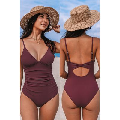 Wine Tummy Control One Piece Swimsuit