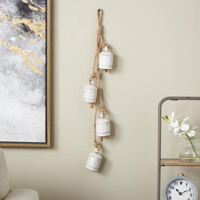 Black or White Metal Cluster Indoor Outdoor Decorative Bells with Jute Hanging Rope