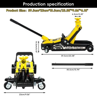 Lifting Range 4.33"-14.17",2.25Ton Hydraulic Floor Jack,3 Ton Jack Stands,Tire Repair kit,Yellow,Low Profile Service Jack