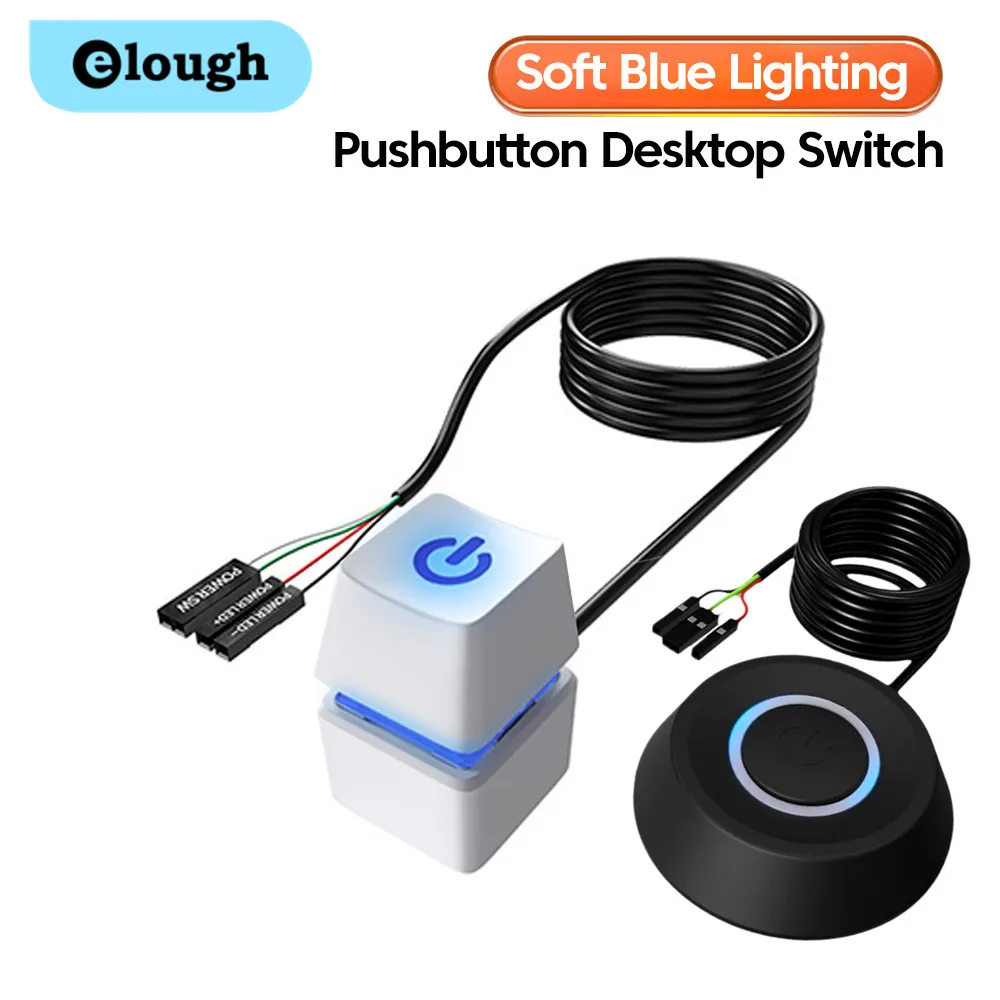 Elough LED-Leuchten, Computer-Desktop-Schalter, PC-Motherboard, externer Start, Ein-/Aus-Taste, 1,8 m Verlängerungskabel für Zuhause und Büro Image