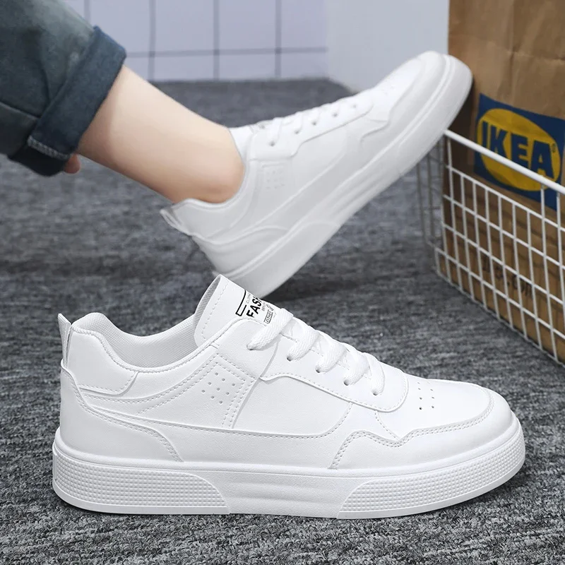 Weiße Outdoor-Freizeit schuhe Leder Herren Skateboard-Turnschuhe leichte Laufschuhe Plattform atmungsaktive Tennis-Sportschuhe Image