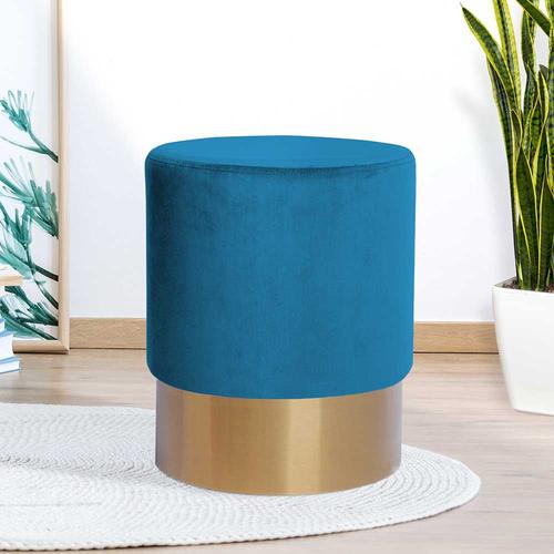 Sitzhocker Pouf in Blau und Goldfarben Samt