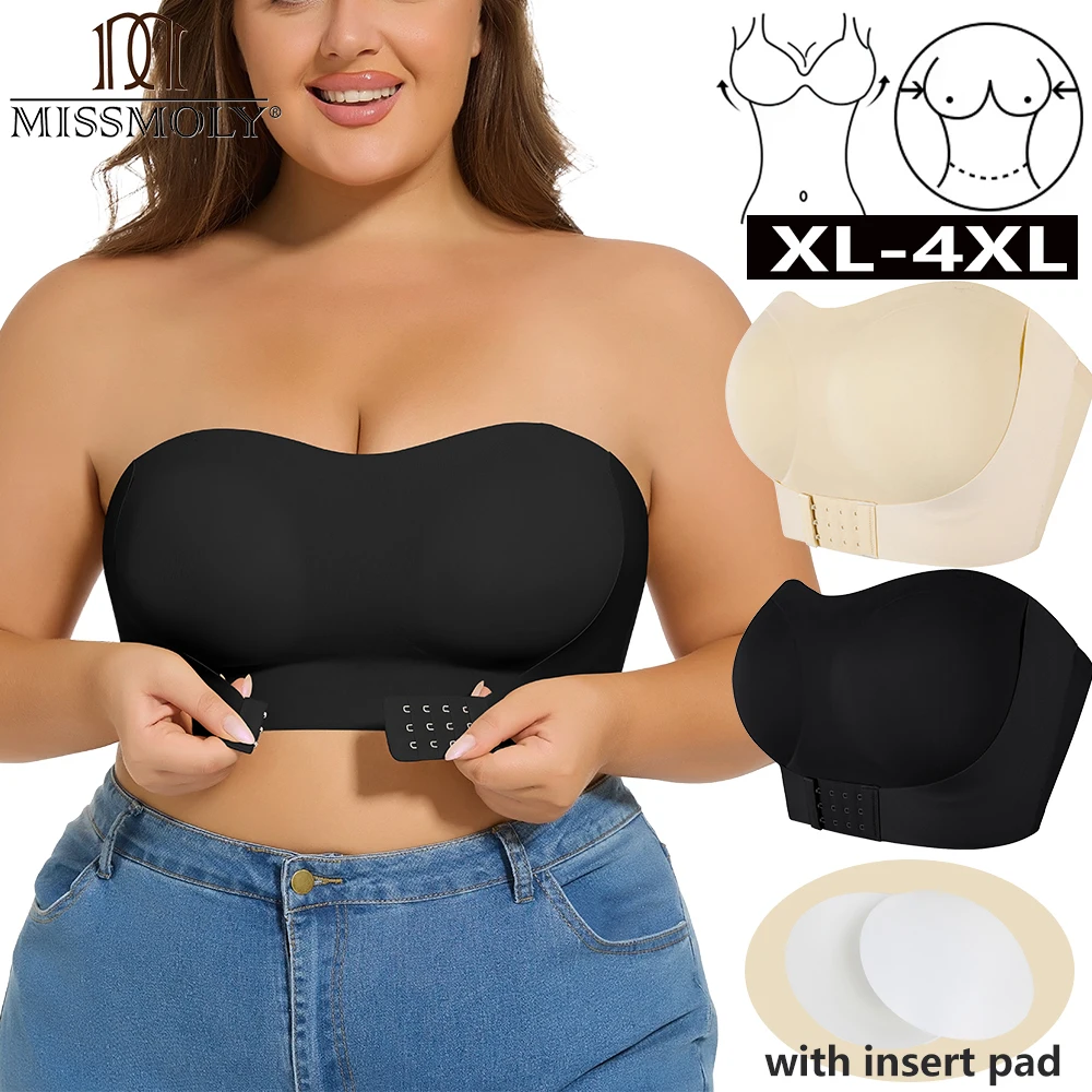XL-4XL Push-up-BH für Damen, Übergröße, ohne Bügel, bequemer, rutschfester BH, sexy Damen-Körperformer mit abnehmbaren Brustpolstern Image