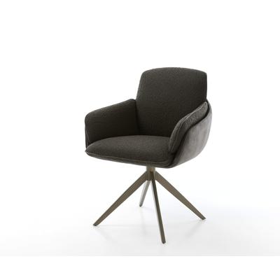 DELIFE Drehstuhl Luan-Flex mit Armlehnen Materialmix Schwarz Kreuzgestell breit Effektfinish Titan 360° drehbar Wippfunktion, Esszimmerstühle Image