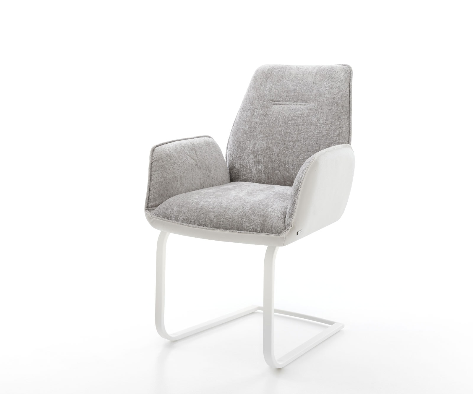 DELIFE Freischwinger Zoa-Flex Materialmix Echtleder Weiß-Silbergrau Freischwinger flach Weiß Taschenfederkern, Esszimmerstühle Image