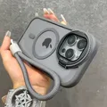 Custodia trasparente magnetica con supporto per obiettivo in vetro pieghevole per iPhone 16 15 14 13 12 11 Pro Max per cinturino da polso Magsafe copertura antiurto