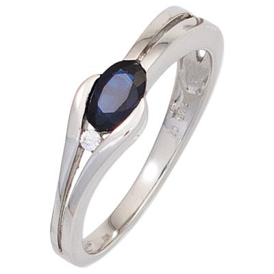 Fingerring JOBO Gr. 50, weiß (weißgold 375), Fingerringe, Damen, 50, P1 = bei 10-facher Vergrößerung erkennbare Einschlüsse, Weißgold 375-Diamanten, Weißgold 375, Diamanten, 375 Weißgold mit Safir und Diamant Image