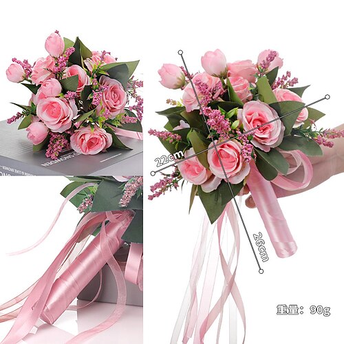 bouquet da sposa per la sposa, bouquet da sposa con rose di fiori di seta artificiale, fiori finti in stile western e forestale per cerimonia di certificato di matrimonio e accessori per la fotografia