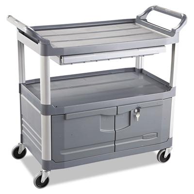 Rubbermaid Commercial Xtra Instrument Cart with Locking Storage Area, Plastic, 3 Shelves, 300 lb Capacity, 20" x 40.63" x 37.8", Gray (RCP4094GRA) Eac